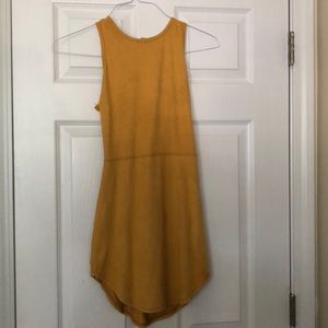 Mustard Yellow Tied Back Mini Dress Faux Suede